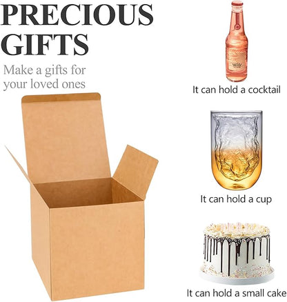 COTOPHER Small Gift Boxes 25 Pack 6x6x6 inches Brown Gift Boxes with Lids for Gifts, Crafting, Wedding Party Favor, Cupcake Boxes, Candy, Bridesmaids Proposal Box with Ribbons and Stickers