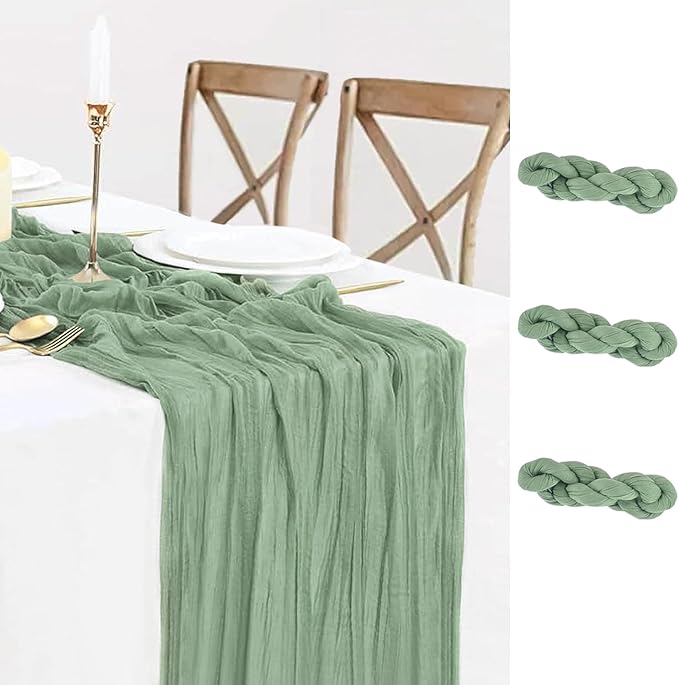 3 Pack Sage Green Cheesecloth Table Runner 10FT 120 Inches Green Gauze Table Runner for Wedding Bridal Shower Baby Shower Fall Thanksgiving Boho Decoration