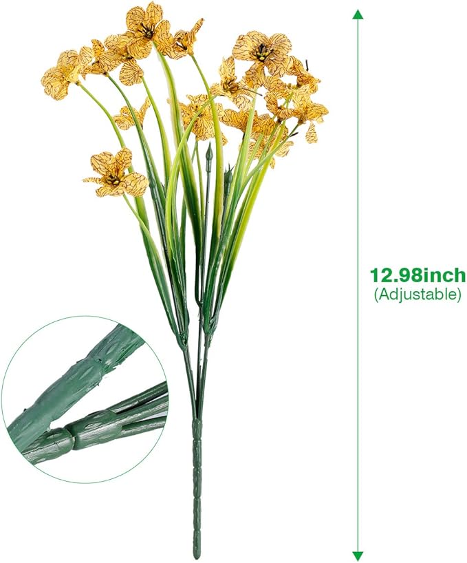 12 Bundles Artificial Flowers Outdoor UV Resistant Flowers No Fade Faux Plastic Plants Garden Porch Window Box Decorating (Yellow)