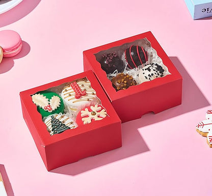 100-Pack 4x4x2 Classic Red Bakery Boxes - Treat/Cookie/Truffle Boxes for Mini Cakes, Pies & Cinnamon Rolls - Wedding Party Favor Packaging