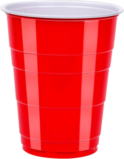 Amazon Basics Disposable Plastic Party Cups, Red, 18oz, 50 Count