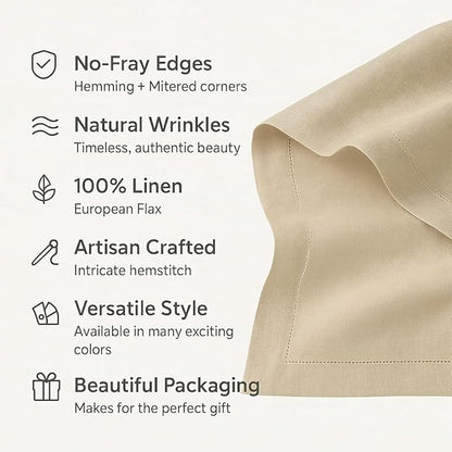 Linen Light Natural Table Runner 48 Inches - 100% Pure Linen Cloth Fabric Hemstitch Table Runner 14 x 48 Inch for Dining, Dresser, Thanksgiving, Fall Christmas - Lino