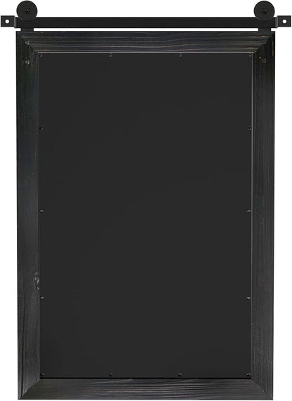 COGOOD Farmhouse Barn Door Mirror - 17 x 26 Rustic Wood Framed Wall Mirror for Bathroom, Living Room, Entryway Wall Decor (Black)