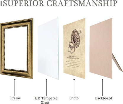 8x10 Picture Frames Set of 4- Rustic Retro Photo Frame with Real Glass Wall Mount and Tabletop Display Family Friends Wedding Gift