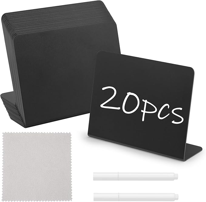 20 Pcs 4"x3" Mini Chalkboard Signs for Food, Reusable PVC Food Labels, Reserved Table Signs for Party Buffet, Birthdays, Bakery, Weddings Table Numbers, Buffet Display, Place Cards, Name Tag