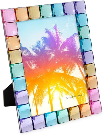 Isaac Jacobs Decorative Sparkling Jewel Picture Frame, Photo Display & Home Décor (5x7, Rainbow)