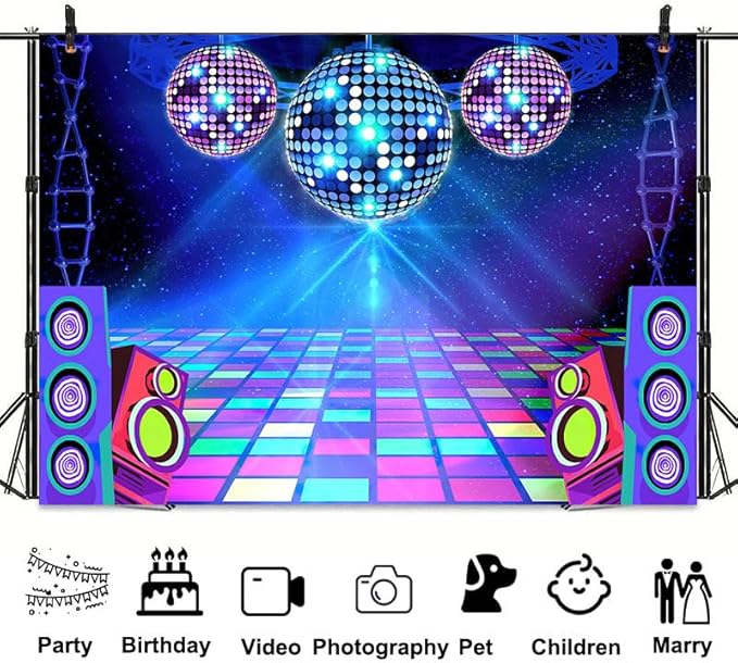 Disco Backdrop 7 x 5 ft Retro Glow Party 70s 80s 90s Theme Stage Dance Background Disco Party Decoration Disco Ball Banner Dance Backdrop for Birthday Party Prom Portrait Photo Props Polyester, Red