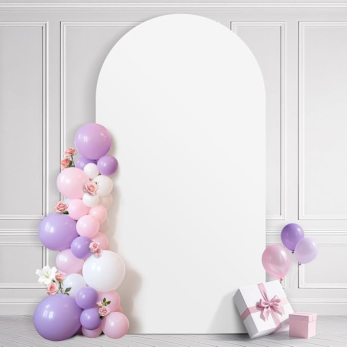 Ledido Wedding Arch Backdrop Cover 6FT Arch Covers Fitted Stretchy Spandex Round Top Stand Backdrop Cover for Wedding Banquet Ceremony Birthday Party Baby Shower Event Decoration,White