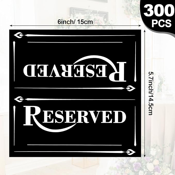 300 Pcs Paper Table Reserved Sign with Name Line Reserved Seating Signs Bulk Double Sided Signs for Reserving Seats Restaurant Wedding Reception Church Board Business Meeting (Black White)
