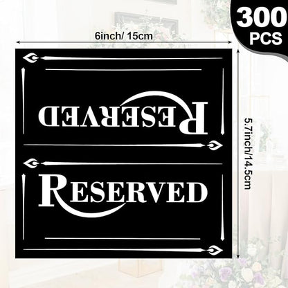 300 Pcs Paper Table Reserved Sign with Name Line Reserved Seating Signs Bulk Double Sided Signs for Reserving Seats Restaurant Wedding Reception Church Board Business Meeting (Black White)