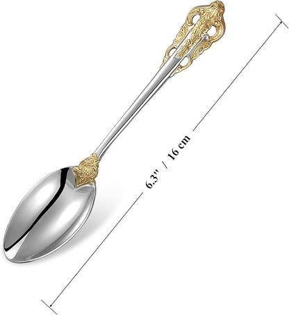 KEAWELL Luxury 6.3" Teaspoons, 18/10 Stainless Steel, Gorgeous Small Spoons, Stirring, Mixing, Sugar, Cake, Dessert Spoons, Mini Antipasto spoons (Gold Accent)