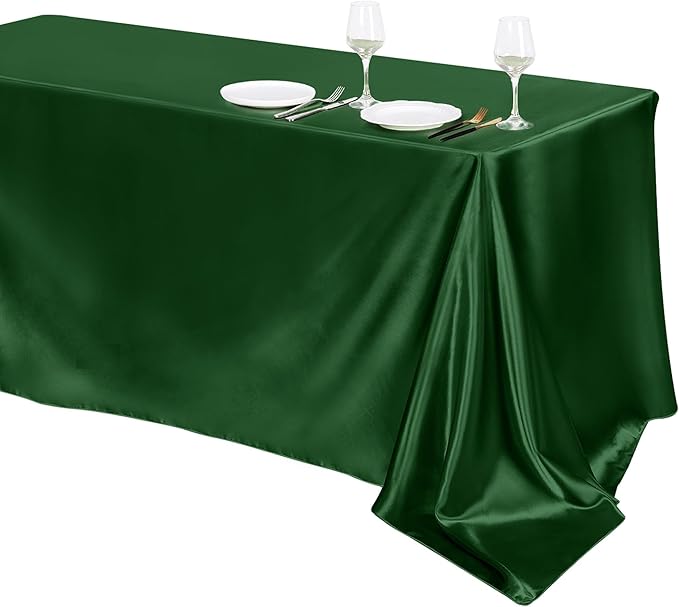 TURSTIN 1 Packs Dark Green Satin Tablecloth 102 x 58 Inch Overlay Satin Table Cover Rectangle Bright Silk Tablecloth Smooth Fabric Table Decoration for Wedding Banquet Party Events