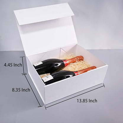 LIFELUM White Gift Box 13.85 x 8.35 x 4.45 inch Wedding Gifts Box for Bridesmaid Proposal Gifts for Gifts with Card, Ribbon, Shredded Paper Filler Gift Packaging (1 Pcs)