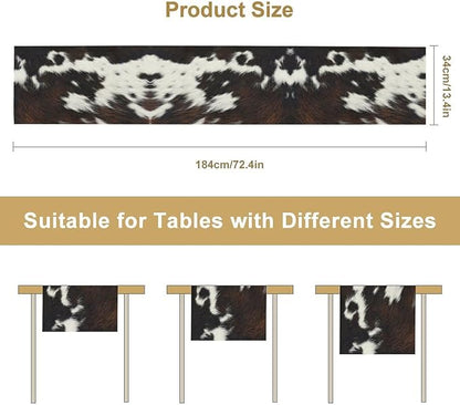 Cow Print Table Runner, Brown Cowhide Print Western Style Table Runner Country Farmhouse Cottage Cow Patten Table Decoration for Home Kitchen Dining, 13x70 Inch