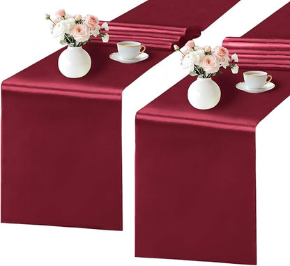 SHEJIZE 2 Pack Wine Red Satin Table Runner 12x108 Inches Long, Bright Silky Smooth Satin Table Runner Table Decor for Wedding Banquet Christmas Prom Event Birthday Party