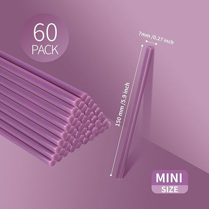 MATUFF light purple Hot Glue Sticks Mini 0.27" x 5.9 inches, Hot Melt Mini Glue Sticks Colored for All Temperature Mini Glue Guns, for Craft Arts and Wedding Cards Stamp Sealing, Bulk hot Glue 60 Pack
