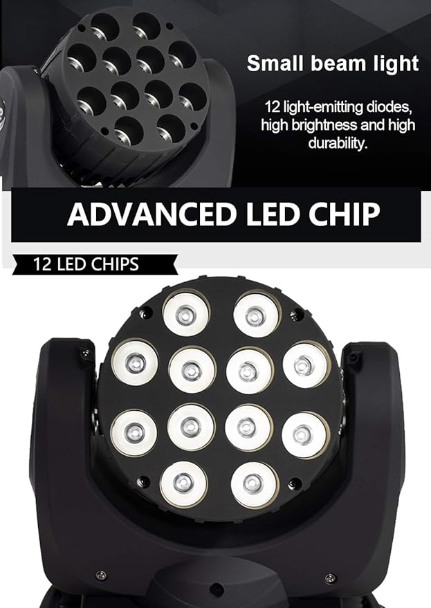 SHEHDS Moving Head Light Beam Wash LED 12x12W RGBW 4in1 DJ Lights Lighting Professional 9/16 Channels DMX512 Sound Activated Strobe Effect Stage Lights for Christmas Events Night Clubs Disco KTV Bar