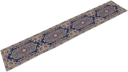 Vintage Boho Floral Table Runner, French Rustic Country Farmhouse Purple Golden Bohemia Flower Pattern for Home Kitchen Table Decor Dining Coffee Room Party Decor 13x120in
