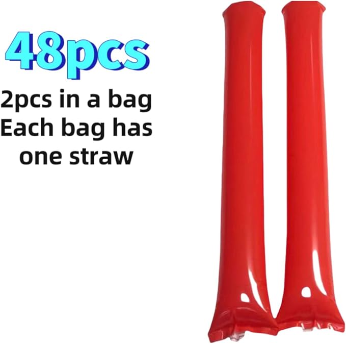 48pcs Round Head Boom Sticks Thunder Sticks Cheering Sticks Team Spirit Plastic Cheerleading Spirit Stick Clapper Inflatable Noise Maker Sports Supply (Red)