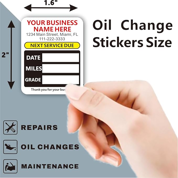 Custom Oil Change Stickers with Your Business Name - Auto Maintenance Service Reminder for Cars Vehicles Trucks Personalized Oil Change Stickers for Windshield 2 Inches（10-10000 pcs）
