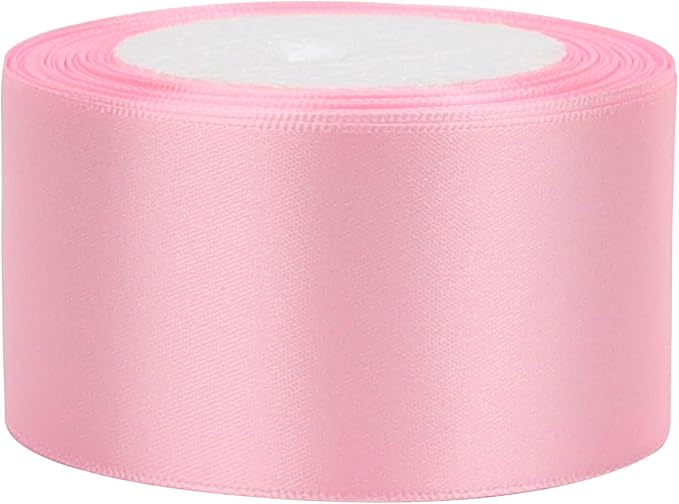 Pink Solid Satin Ribbon 2 Inch 25 Yards Solid Polyester Fabric Ribbon for Gift Wrapping Wedding Christmas Baby Shower Birthday Party Decoration Handmade Immortal Flower Craft