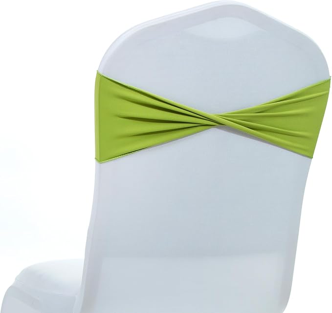 MDS Pack of 150 Spandex Chair Sashes Bows Elastic Stretch Dining Chair Bands Ties Without Slider Buckle Universal fits for Wedding Baby Shower Birthday Party Banquet Event Decoration - Apple Green