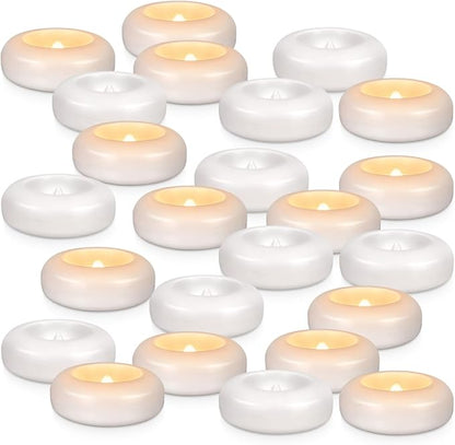 24Pack Waterproof Flameless Floating Tealights, 120+Hour Warm White Battery Flickering LED Tea Lights Candles - Wedding, Party, Centerpiece, Pool & SPA.