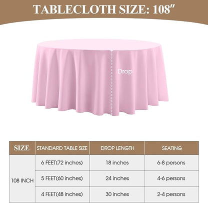 Round Tablecloth 2 Pack 108 Inch Pink Tablecloths Washable Decorative Linen Polyester Table Clothes Cover for Dining Table Banquets Buffet Parties and Wedding