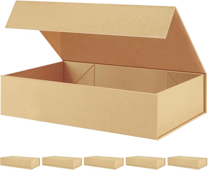 PACKHOME 6 Extra Large Gift Boxes 17.5x11.3x4.3 Inches, Sturdy Shirt Boxes with Magnetic Lids for Clothes and Large Gifts (Kraft)