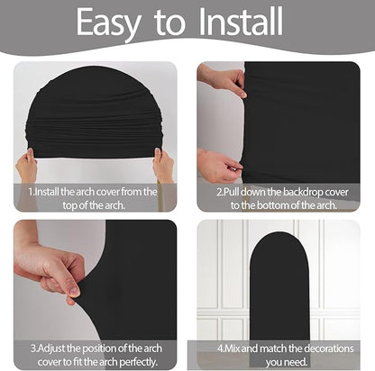 WEERRW Wedding Arch Cover Black Spandex Fitted Set of 3 Balloon Arch Stand Covers Round Top Chiara Stretchy Backdrop for Birthday Party Baby Shower Banquet Decoration (6FT, 6.6FT, 7.2FT)