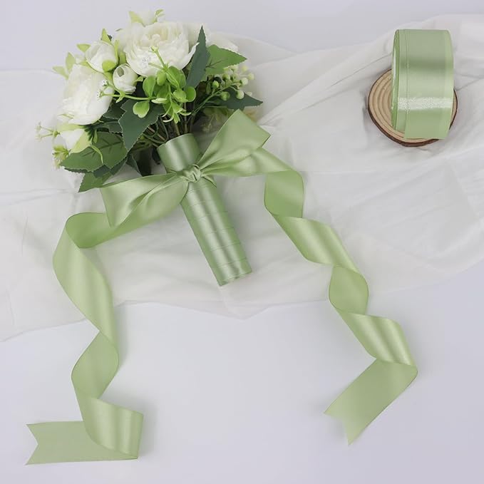 Pale Green Solid Satin Ribbon 1-1/2 Inch 25 Yards Solid Polyester Fabric Ribbon for Gift Wrapping Wedding Christmas Baby Shower Birthday Party Decoration Handmade Immortal Flower Craft