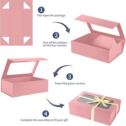 TIACABO Pink Large Gift Box with Window, 13.5"x9"x4.3" Bridesmaid Boxe for Gifts Giving,Birthday Gift Boxes with Magnetic,Closure Lid Gifts Box for Presents,Cute Boxe,Luxury for Gift Packaging