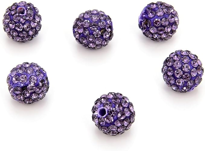 50pcs Adabele Grade A Suncatcher Crystal Rhinestone Pave Loose Beads 10mm Tanzanite Purple Polymer Clay Disco Ball Spacers Compatible with Shamballa All Craft Jewelry Making DB10-26