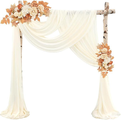 Wedding Arch Draping Fabric 8 Panels 20Ft Length x 28" Width Ivory Arch Drapes Chiffon Fabric Sheer Curtains Backdrop for Party Bridal Ceremony Ceiling Decor Wedding Stage Reception Decorations
