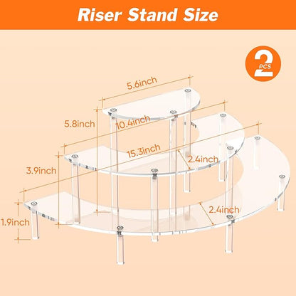 3 Tier Acrylic Display Risers 2 Pack, Half Moon Cupcake Stand, Clear Perfume Organizer, Dessert Stand for Display, Clear Display Stand for Food, Cupcake, Perfume, Collections