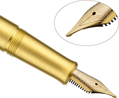 Hongdian M2 Black Forest Mini Fountain Pen, Long Blade Nib & Sleek Shape Brass Short Pocket Travel Pen (Glossy Brass)
