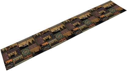 Rustic Cabin Bear Aztec Table Runner, Retro Brown Bear Rustic Theme Geometry Decoration for Home Dinner Party Living Room Bedroom Table Runner 13x70 Inch
