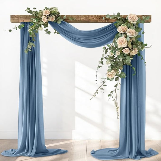 Dusty Blue Fall Elegant Arch Draping Fabric Outdoor 1 Panel 29" × 20Ft Sheer Chiffon Curtain Drapes for Wedding Ceremony Birthday Party Garden Brunch