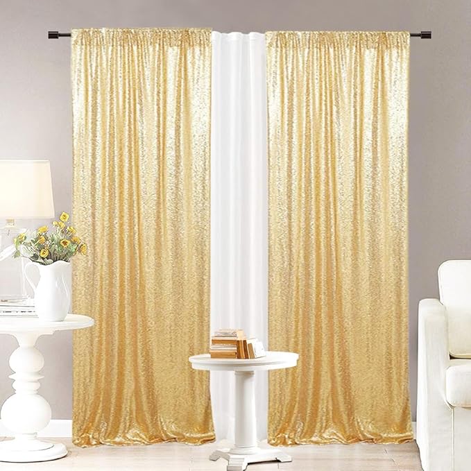 Eternal Beauty Sequin Backdrop Curtains, 2x8 Ft-2 Panels Gold Back Drop for Shimmer Photography Party Wedding Birthday Decor