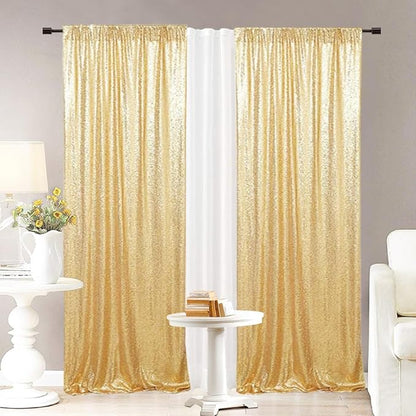 Eternal Beauty Sequin Backdrop Curtains, 2x8 Ft-2 Panels Gold Back Drop for Shimmer Photography Party Wedding Birthday Decor