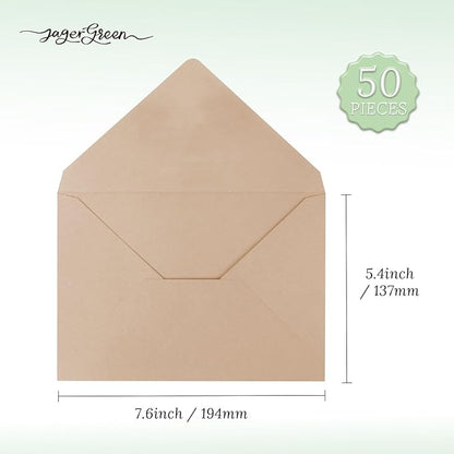 50 Pack 5x7 Envelopes Letter Size, Brown A7 Envelopes Self Seal for Wedding Invitation, Envelope 5.4x7.6 for Greeting Cards, Photos, Baby Shower, Graduation, Thank You Cards, Announcements