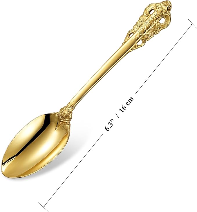 KEAWELL Luxury 6.3" Teaspoons, 18/10 Stainless Steel, Gorgeous Small Spoons, Stirring, Mixing, Sugar, Cake, Dessert Spoons, Mini Antipasto spoons (Gold)