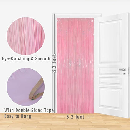 GOER 3.2 ft x 8.2 ft Metallic Tinsel Foil Fringe Curtains Party Photo Backdrop Party Streamers for Birthday,Graduation,New Year Eve Decorations Wedding Decor(3 Packs,Candy Pink)