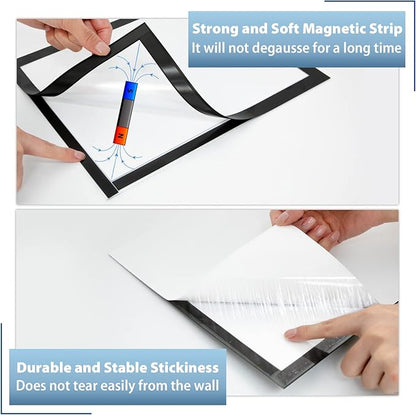 11"x 17" Self Adhesive Magnetic Sign Holder, Double Sided Window Magnetic Display Frame with Clear PVC and Strong Magnetic for Office/Home/Store/Door/Glass/Wall Display Frame(Black,10Pack)