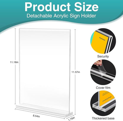 Relx 12 Pack Acrylic Sign Holder 8.5 x 11, Vertical T Shape Plastic Sign Holder with Base, Double-Sided Clear Tabletop Plexiglass Flyer Stands for Restaurant Office Store Home Picture Frame Display