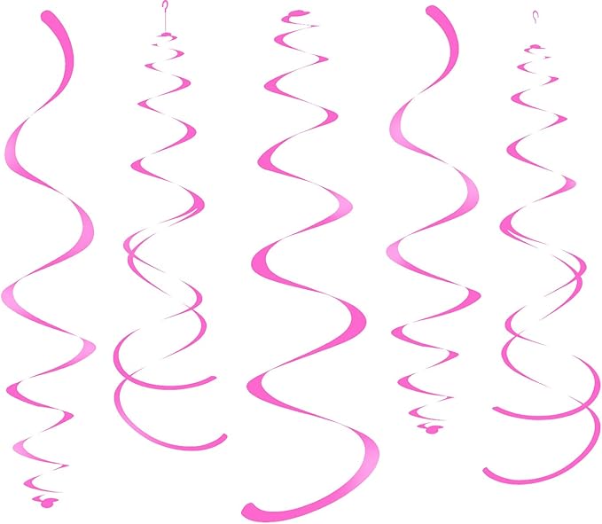 Hot Pink Party Hanging Swirl Decorations Plastic Streamer for Ceiling, Pack of 28