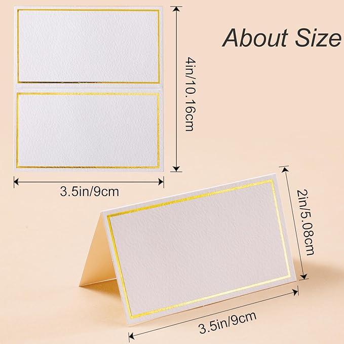 60Pcs Premium Place Cards With Gold Foil Border - 2" x 3.5" Tent Cards for Wedding, Table, Dinner Parties - Small Escort and Name Cards