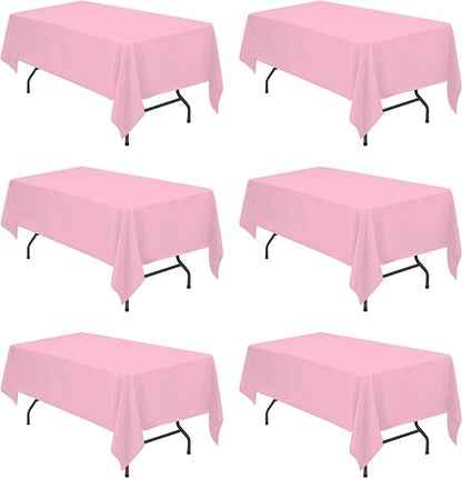 BRILLMAX 6 Pack Pink Tablecloths for 6 Foot Rectangle Tables 60 x 102 Inch - 6ft Rectangular Bulk Linen Polyester Fabric Washable Cloth Cover for Wedding Reception Banquet Birthday Party