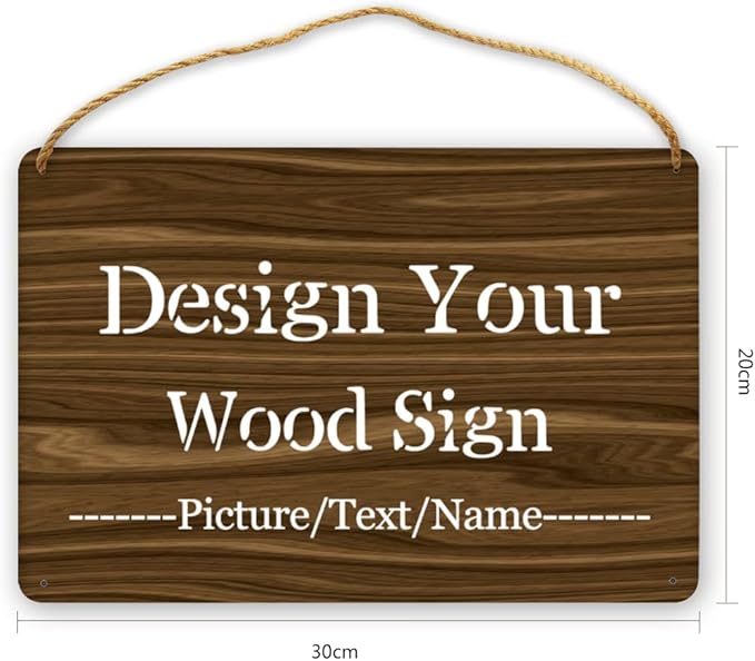 Personalized Wood Board Hanging Door Sign, Custom Welcome Sign Add Your Design, Customized Wall Plaque for Porch, Wall, House, Garden, Yard, Home, Farmhouse, Decor Hanging 11.8x7.8 inch