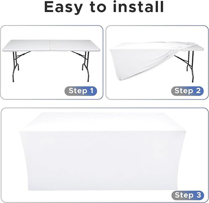 Nasitos White Fitted Table Covers for 6 Foot Tables - 72 x 30 Inch - 2 Pack Stretch Spandex Rectangle Table Clothes, Wrinkle Resistant Tablecloths for Parties, Trade Show, Craft Show, Birthday